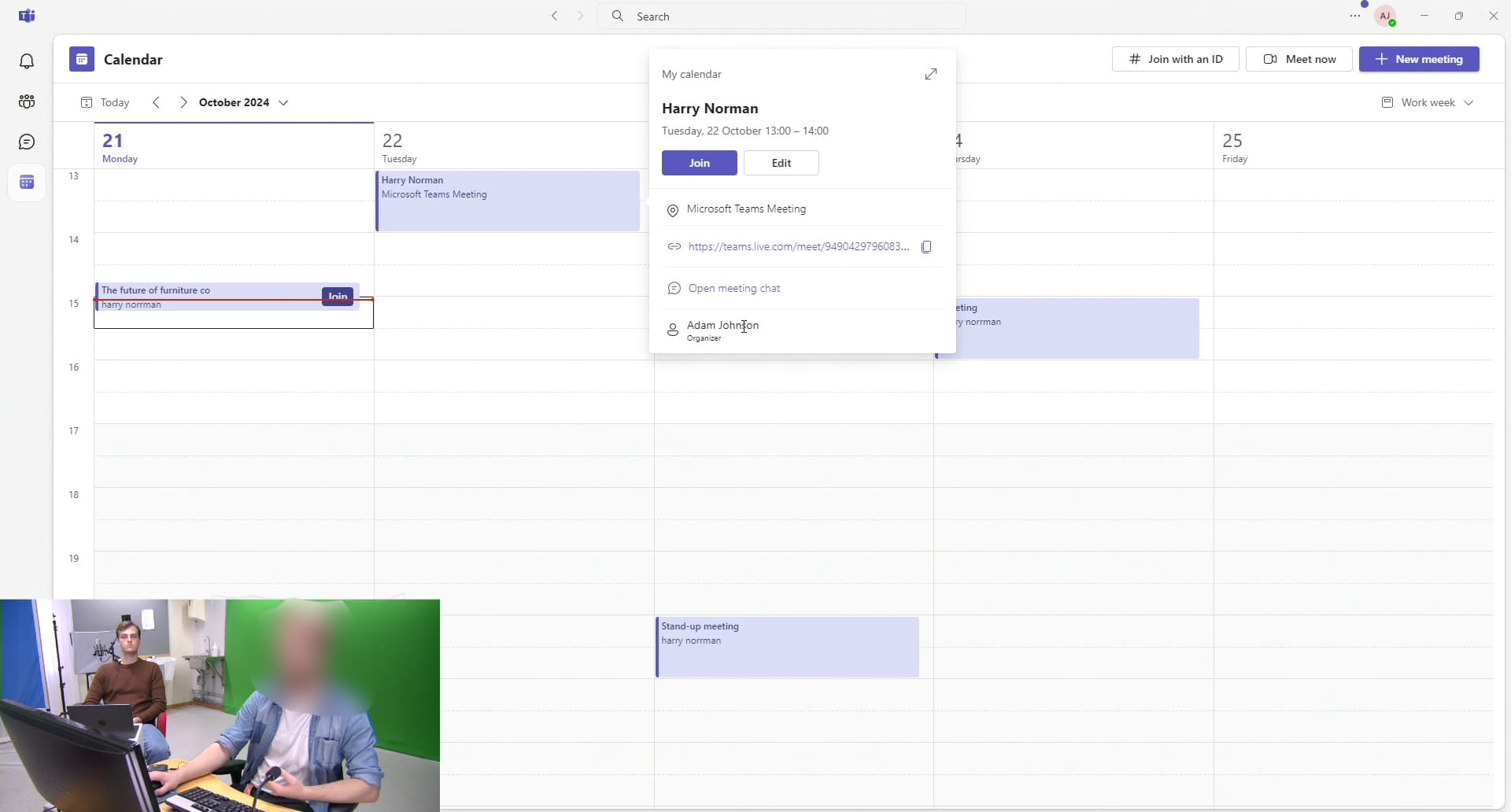 Microsoft Teams Calendar Interface