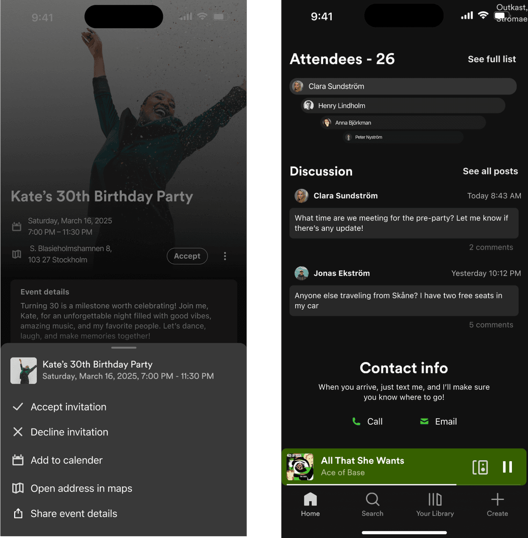Spotify events concept design in Figma
